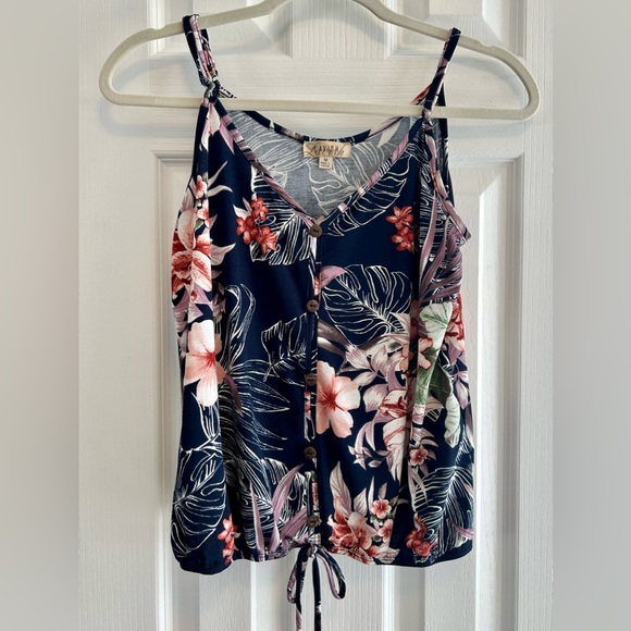 Lavish Tops - Lavish Floral Print Tie Hem Tank